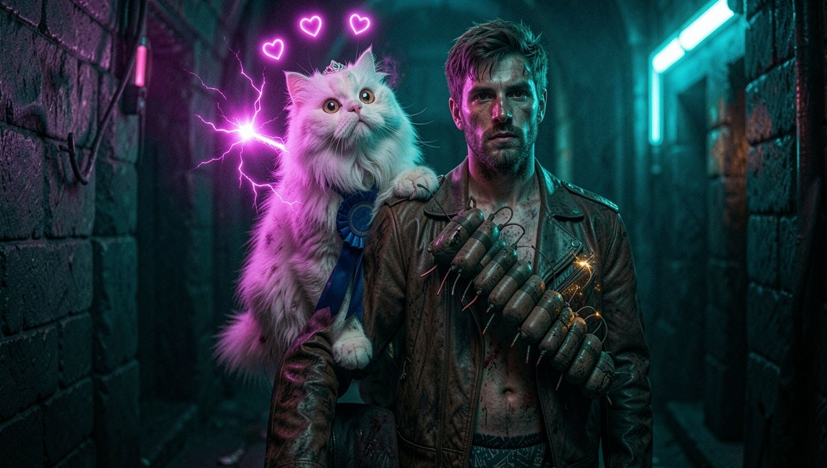 Carl and Princess Donut in a neon dungeon corridor